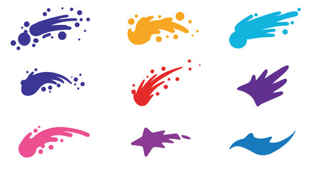 Abstract splash shapes in vibrant colors arranged on a white background