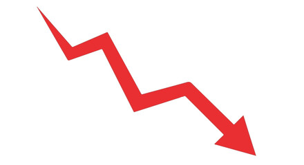 Red downward trending arrow graphic, isolated on transparent background