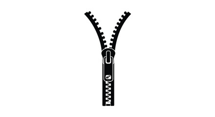 A simple black and white illustration of an open zipper design