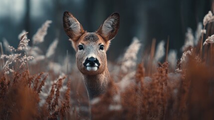 Ethereal Encounter: Roe Deer Amidst Golden Reeds in Natural Habitat