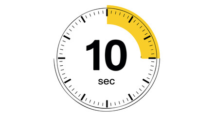 Timer graphic showing 10 sec with a yellow arc indicating elapsed time isolated on transparent background