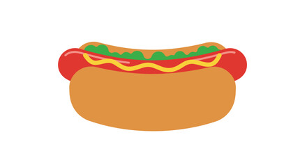 A colorful illustration depicting a classic hot dog with toppings