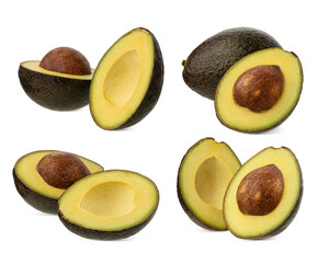 ripe cut avocado on white isolated background