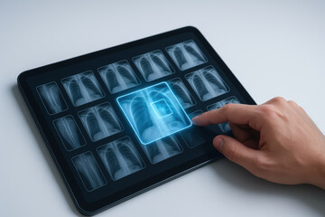 Machine learning concept applied across industries with digital technology analyzing medical X ray images for advanced healthcare solutions