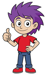 Fototapeta premium Cartoon boy with purple hair giving a thumbs up gesture