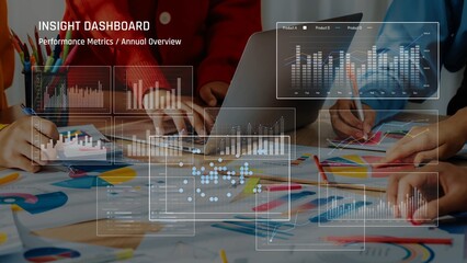Dynamic insight dashboard showcasing performance metrics with colorful charts and graphs,...