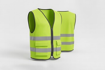 High Visibility Safety Vest Mockup Front and Back on White Background