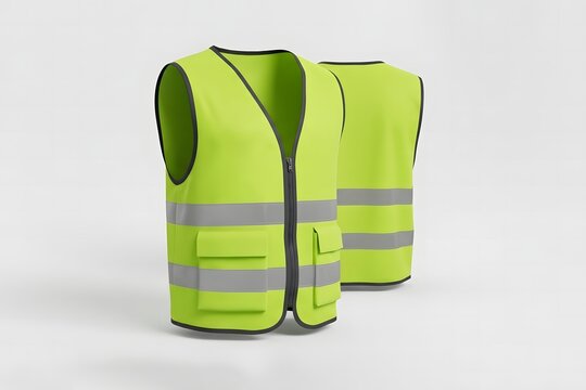 High Visibility Safety Vest Mockup Front and Back on White Background