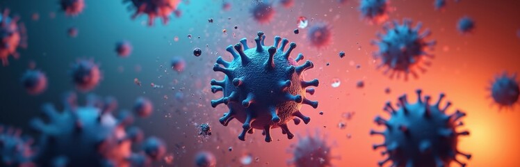 Coronavirus pathogen cells float in microscopic view during global pandemic outbreak. Contagious viral infection spreads dangerous disease like covid-19. Disinfectant soap kills germs, microbes,