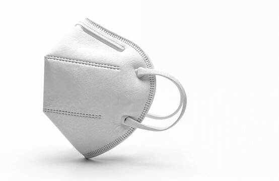 White KN95 respirator mask isolated on clean white background. Protective face covering guards against germs, airborne particles. Designed for personal safety, hygiene. Offers defense against illness. - Powered by Adobe