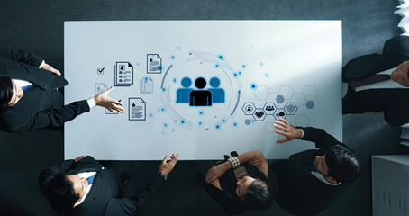 Concept of human resources and workforce strategy. Focusing on talent management, recruitment, and...