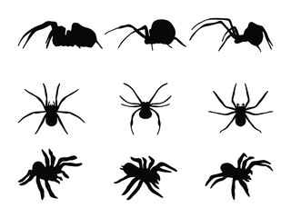 Creepy Crawly Spider Vector Pack. Halloween Decoration Icons. Scary Insect Shapes