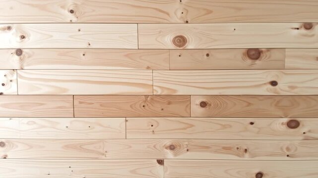 Natural Light Pine Wood Planks Wall Texture Background Horizontal Pan Across Warm Tones Knots Grain Details