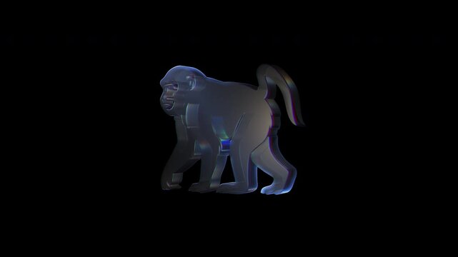 Mandrill walking cycle animation on black background