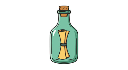 A message in a bottle with a cork and scroll illustration