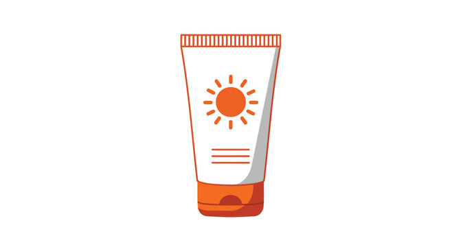 Cartoon illustration of a tube of orange sunscreen with a sun design