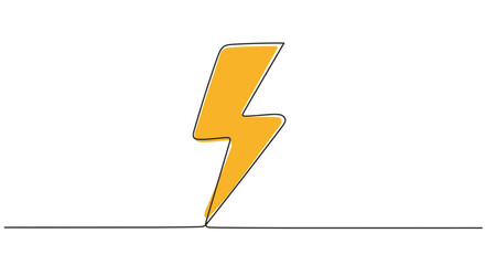 A single line drawing of a bright yellow lightning bolt symbol