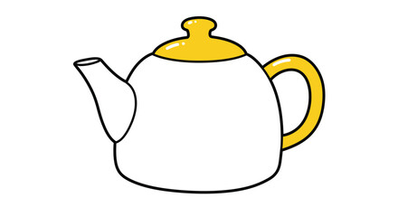 Simple illustration of a white teapot with a yellow lid and handle