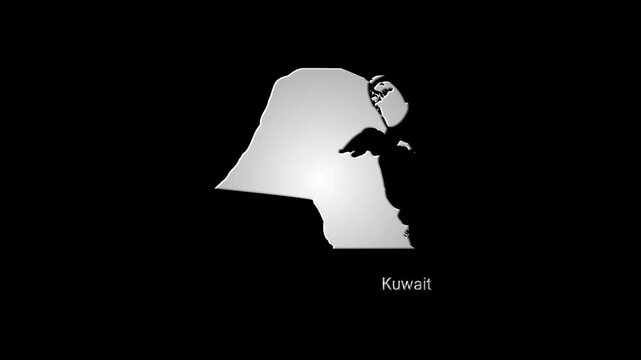 Glowing, pixelated and white kuwait map animations on black background