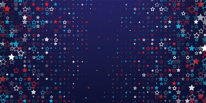 National American Stars Vector Background. USA Labor 11th of November President's Independence Veteran's 4th of July Memorial Day Design. American Blue, Red, White Falling Stars. US Election Pattern.