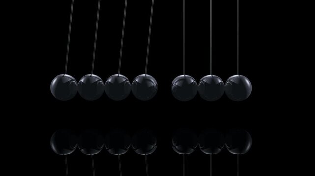 Kugelsto&szlig;pendel, vier Kugeln sto&szlig;en an und vier werden abgesto&szlig;en
