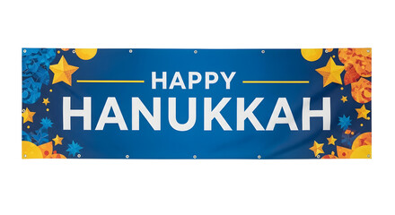 Happy Hanukkah vinyl banner with colorful stars and decor
