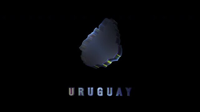 Rotating uruguay map hologram on black background