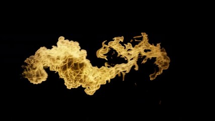 4K Stream of fire in slow motion isolated on black background, twisting flames with realistic orange glow and movement, ideal for screen mode or overlay, cinematic high-quality VFX element for film