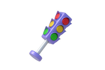 Traffic light isolated on white background. Vehicle road control. Toy for kids. 3d render