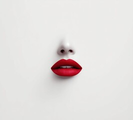 Fototapeta premium A striking portrait of a woman with bold red lips, set against a clean, white backdrop.