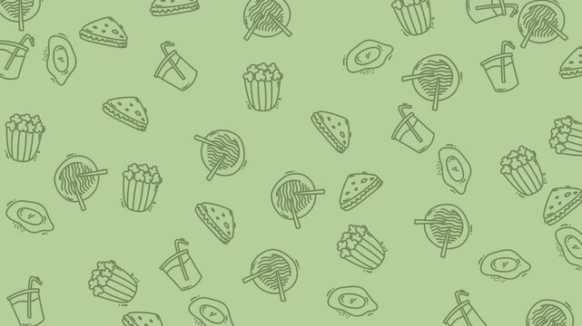 Seamless Loop Animation of Hand Drawn Fast Food Icons.