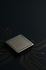 Microchip on dark circuit board, macro