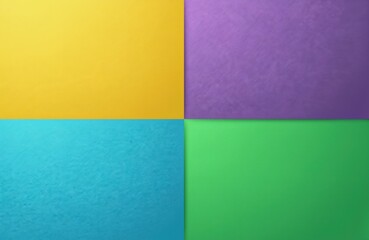 Obraz premium Four distinct color blocks form graphic backdrop. Yellow, purple, blue, green squares have subtle texture. Abstract geometric shapes create clean, modern design composition for diverse graphic uses.