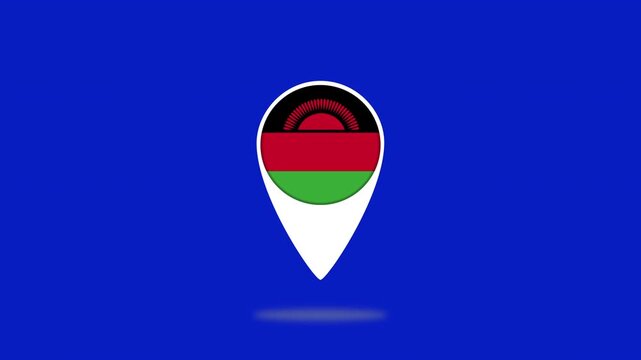 Malawi flag location pointer bouncing on blue background