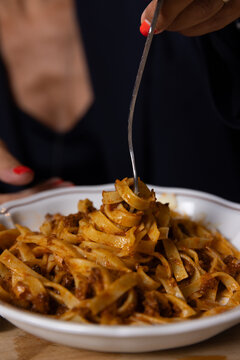 Tagliatelle pasta with bolognese sauce 