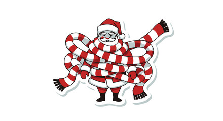 Funny Santa Claus Wrapped Up in a Red and White Striped Scarf