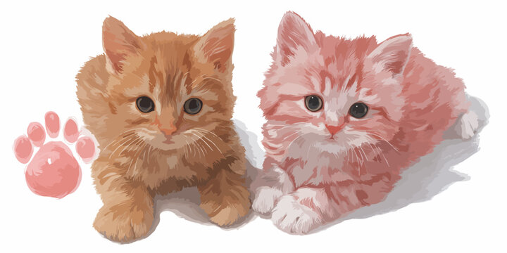 Due adorabili gattini, uno arancione e uno rosa, con una zampa stilizzata accanto.