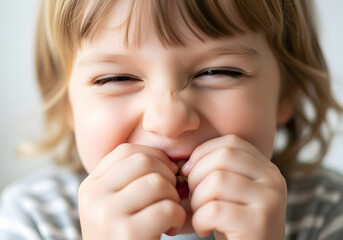 A Close-up Portrait of a Child Giggling
