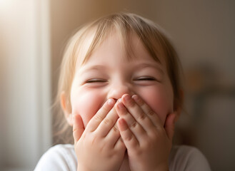 A Close-up Portrait of a Child Giggling