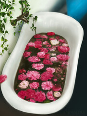 Bohemian Rose Bath – Romantic Floral Tub My hainpainted Digital Painting