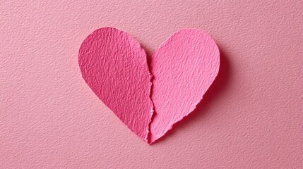 Torn pink paper heart on pastel background symbolizing emotional pain, heartbreak and lost love in minimal composition