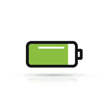 Simbolo di batteria completamente carica con indicatore verde brillante su sfondo bianco pulito.