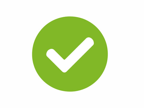 Segno di spunta bianco su cerchio verde brillante, simbolo di approvazione e positivit&agrave;.