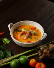 Traditional Indonesian Spicy Curry Soup in Ceramic Bowl
