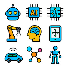 Colorful technology icons featuring ai, robotics, and automation elements.