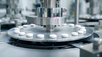 Automated pharmaceutical manufacturing process with pills on a rotating platform