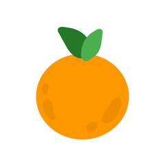 Flat Vector Illustration of a Whole Orange Fruit with Leaves for Healthy Food and Vitamin C Concepts