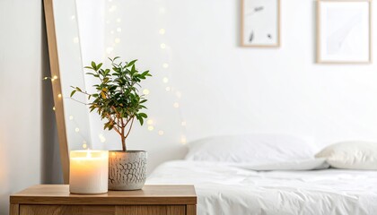 Mindful Bedroom Corner with Plant and Candle