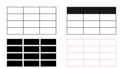 Comparison of table structures and color variations for data visualization and organization needs exactly
