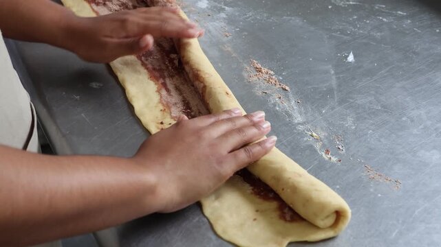 Close Up of Baker Hands Kneading Dough for Homemade Artisan Bread